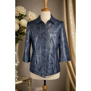 Alfred Dunner Blue Metallic Jacquard Mother of the Bride Occasion Jacket Size 10